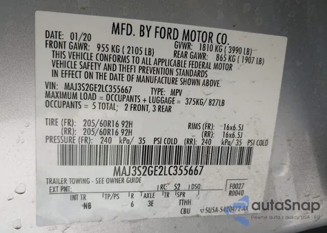 2020 Ford Ecosport Se from USA, damaged, VIN MAJ3S2GE2LC355667